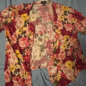 Talbots Floral Cardigan in Red, Pink, and Yellow